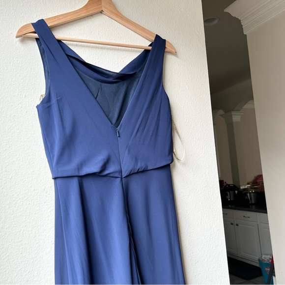 Jenny Yoo Madelyn Crepe De Chine Maxi Dress Gown in Navy Blue Sz 0 - Picture 12 of 16